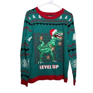 Blizzard Bay Sweater Adult XL Level Up Dinosaur Gingerbread T-Rex Christmas